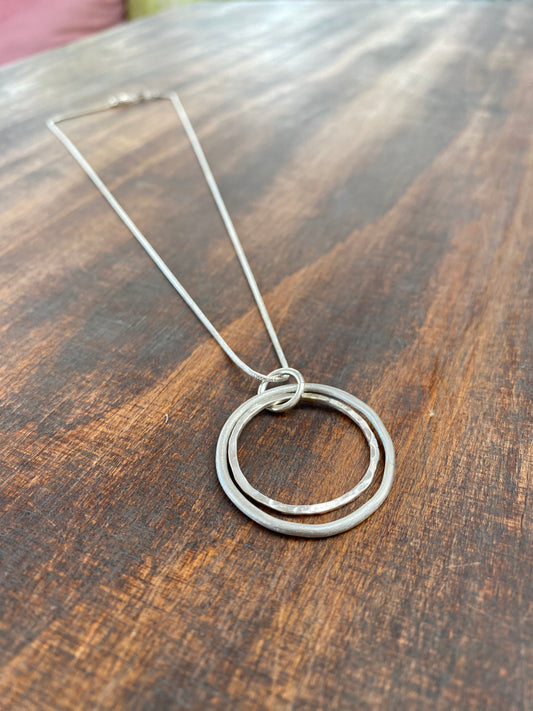 Silver Circule Two Ring Drop Pendant