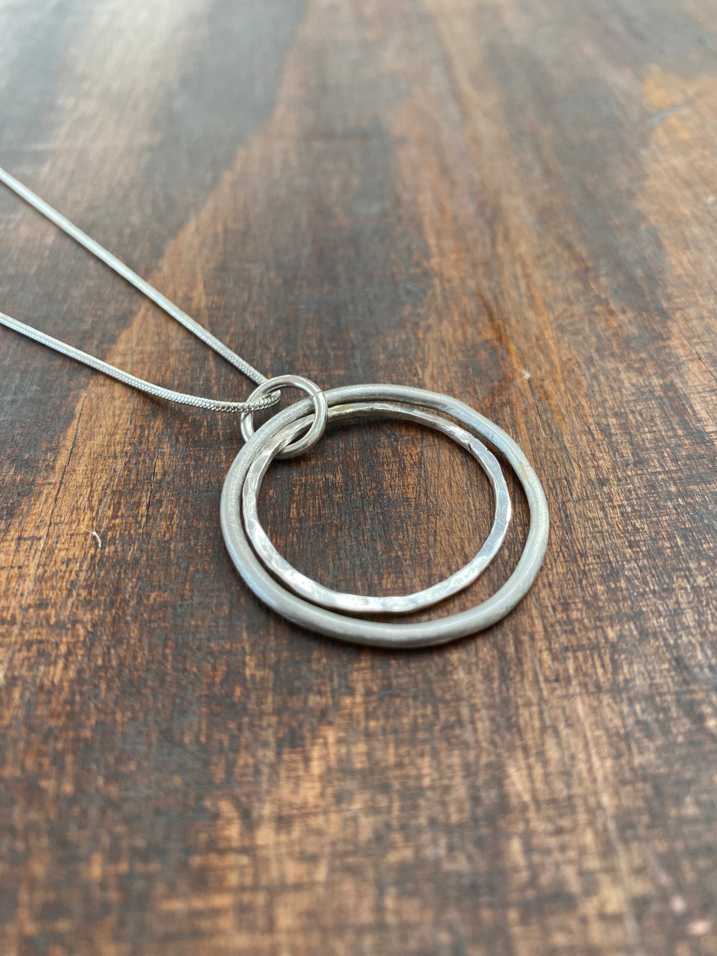 Silver Circule Two Ring Drop Pendant