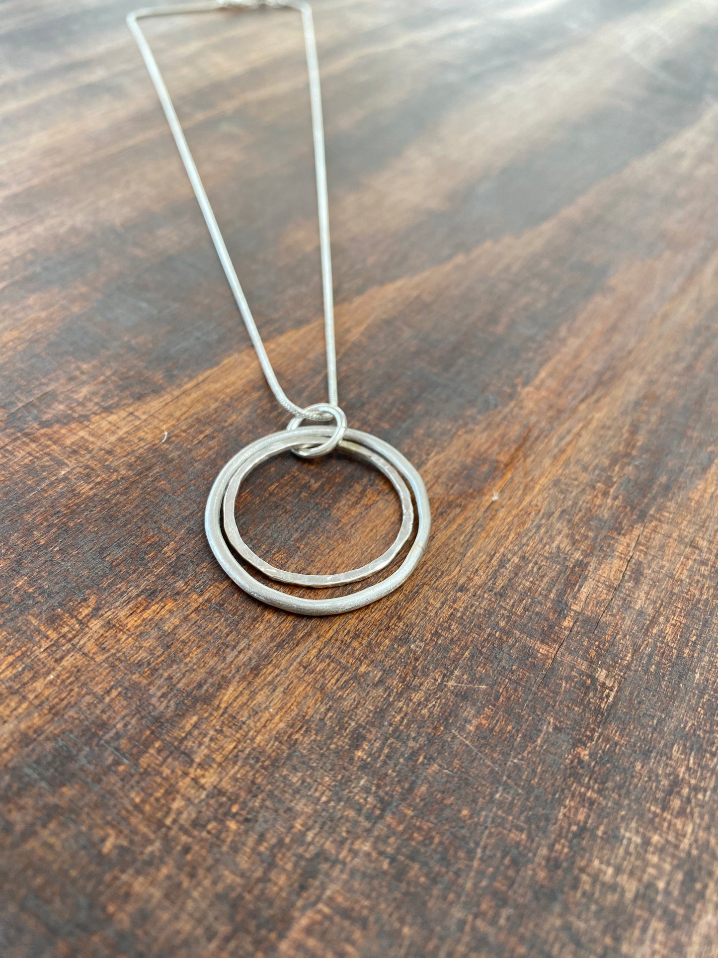 Silver Circule Two Ring Drop Pendant