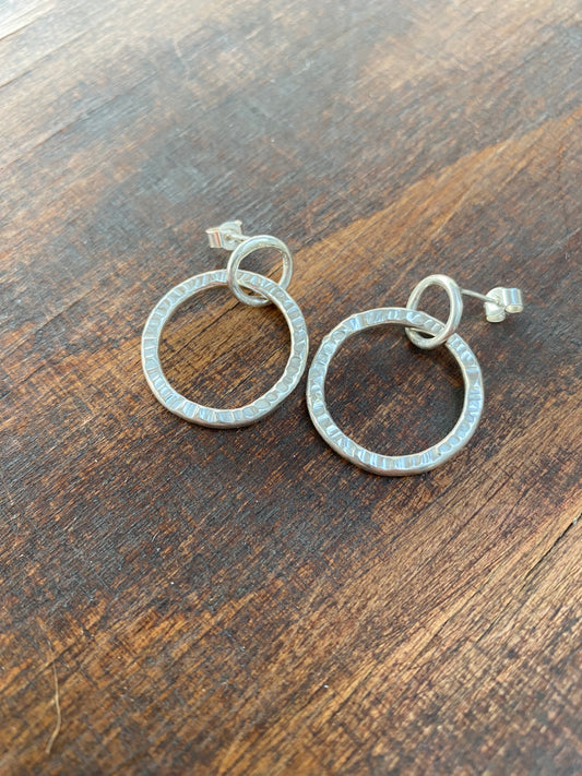 Textured Silver Circle Stud Earrings